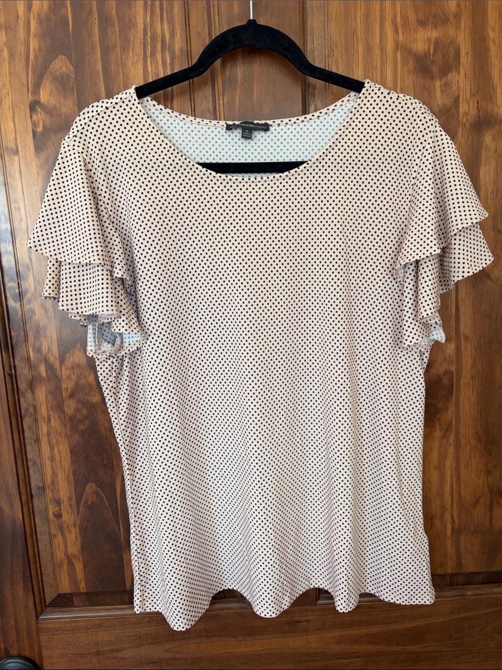 Adrianna Papell Cream and Black Polka Dot Ruffle Sleeve Blouse